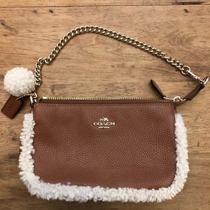 Coach Large Wristlet Leather and Shearling